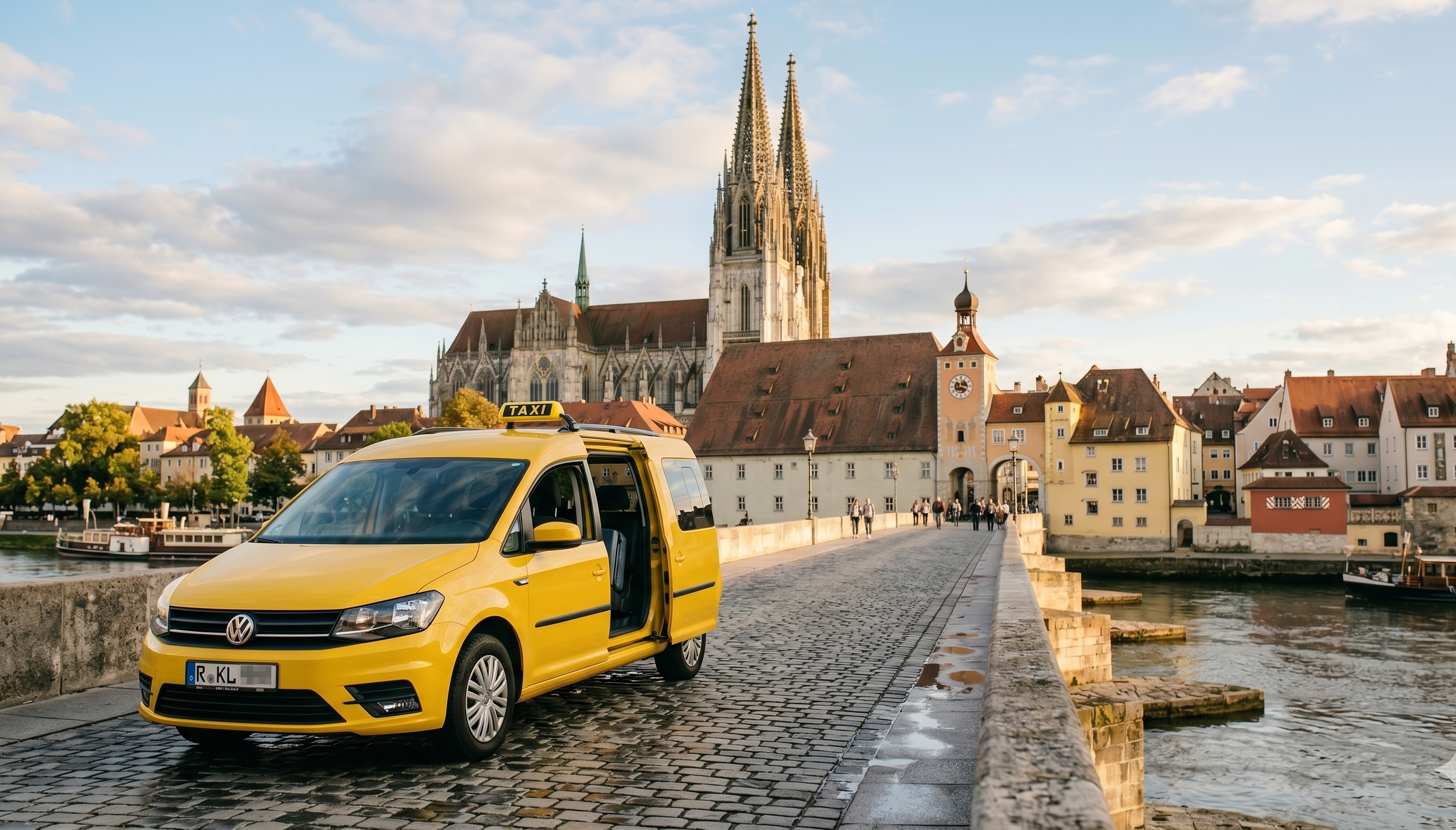 Taxi Lauer VW Caddy auf der Steinernen Brücke Regensburg